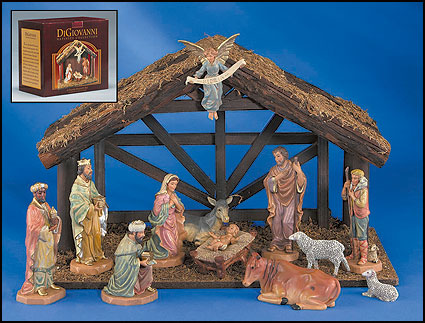 12-Pc Nativity DiGiovanni Set with Wood Stable