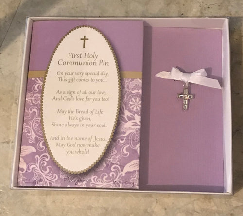 First Communion Rhinestone Cross Pin