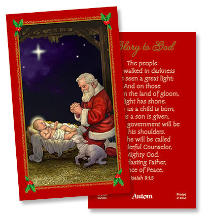 Adoring Santa Holy Card