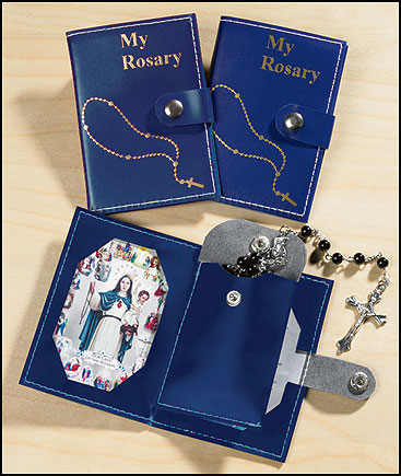 Our Lady of the Rosary Mystery Rosary Pouch -- Navy Blue