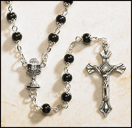 Boy's Black First Communion Rosary Gift Set